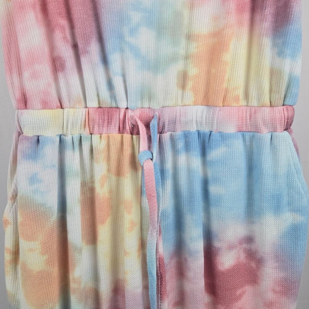 Three Bird Nest Tie Dye Waffle Knit Sleeveless Jumpsuit Pastel Medium - Picture 6 of 10
